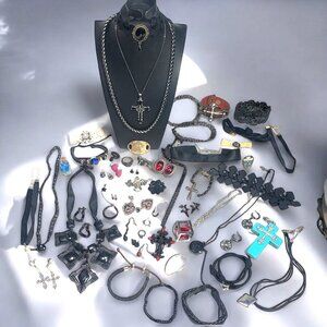 Gothic Jewelry Bundle Crosses Chokers Bracelets Earrings Skulls 50+